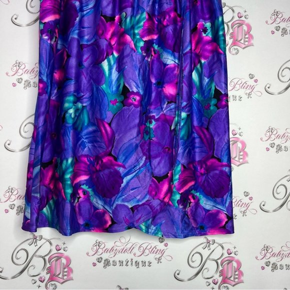 Jantzen classic skirt swim coverup neon floral turquoise pink purple black slit - Picture 9 of 12